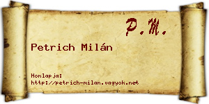 Petrich Milán névjegykártya